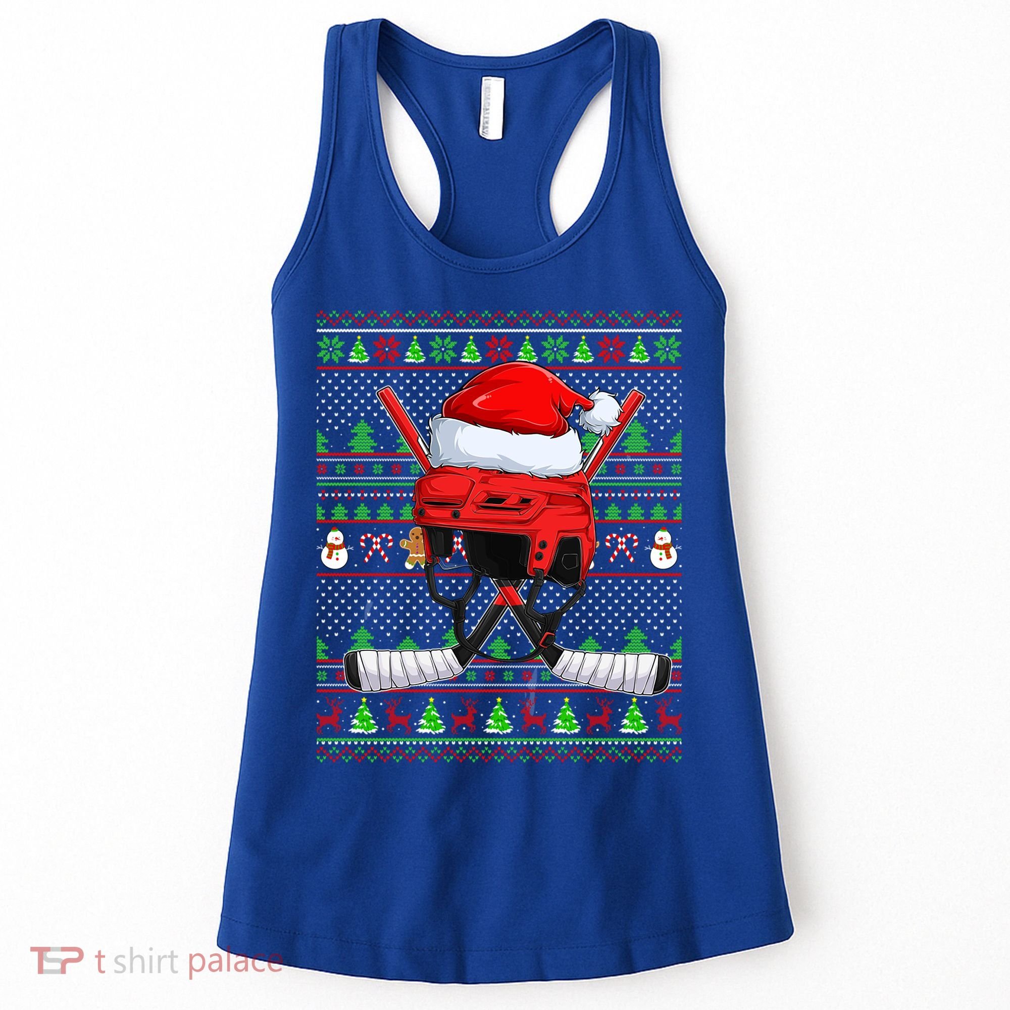Ugly Xmas Sweater Style Lighting Hockey Christmas Gift Women's Tank Top