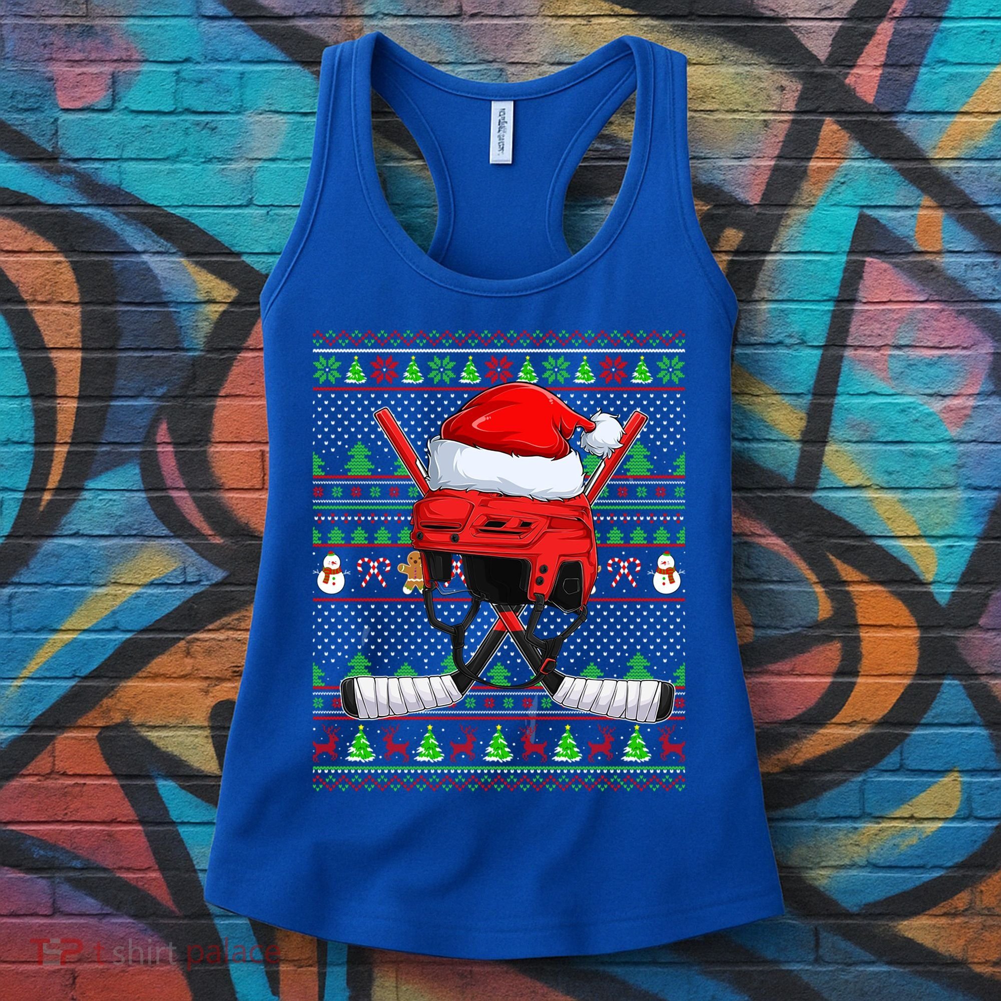 Ugly Xmas Sweater Style Lighting Hockey Christmas Gift Women's Tank Top