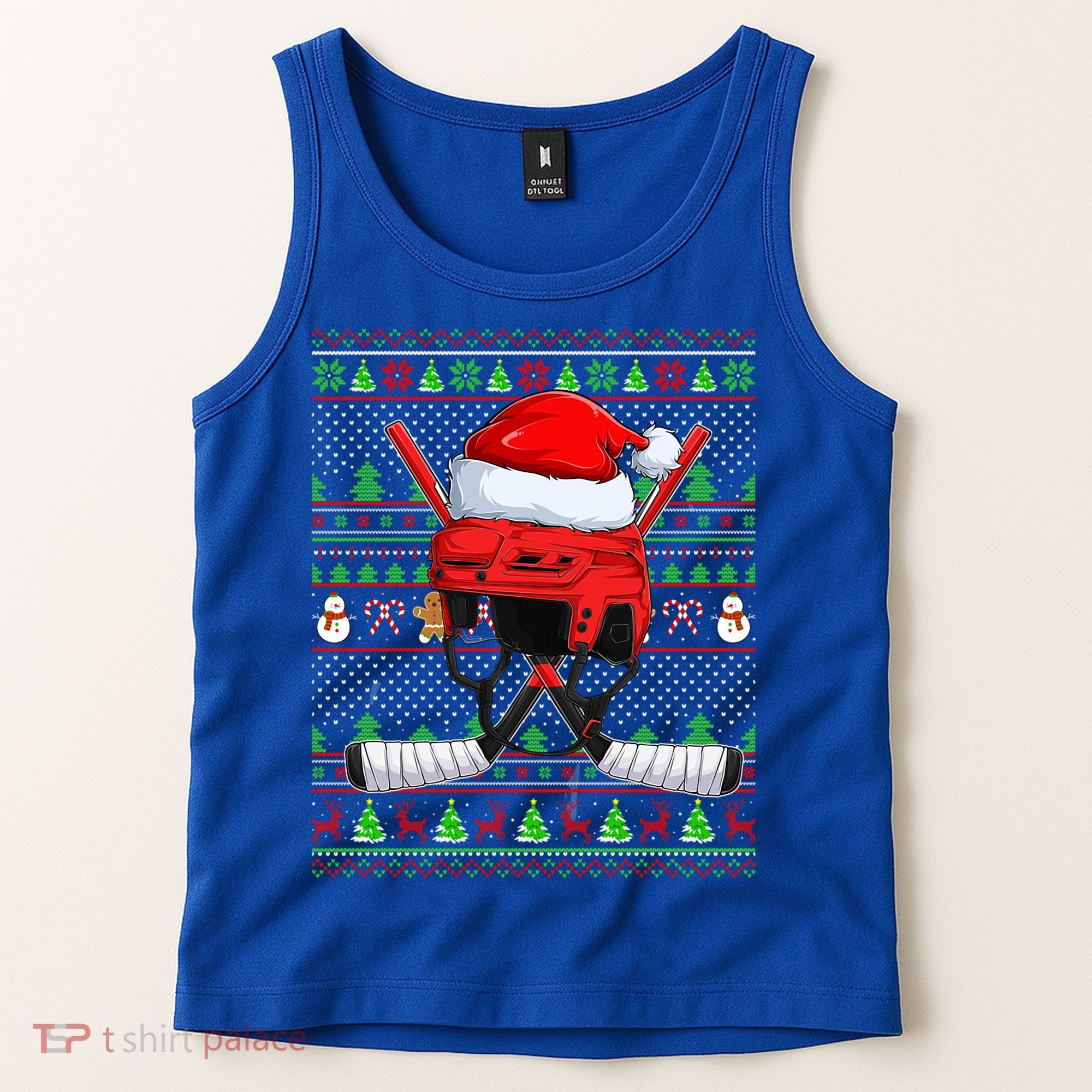 Ugly Xmas Sweater Style Lighting Hockey Christmas Gift Tank Top