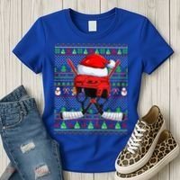 Ugly Xmas Sweater Style Lighting Hockey Christmas Gift Women's T-Shirt thumb 3