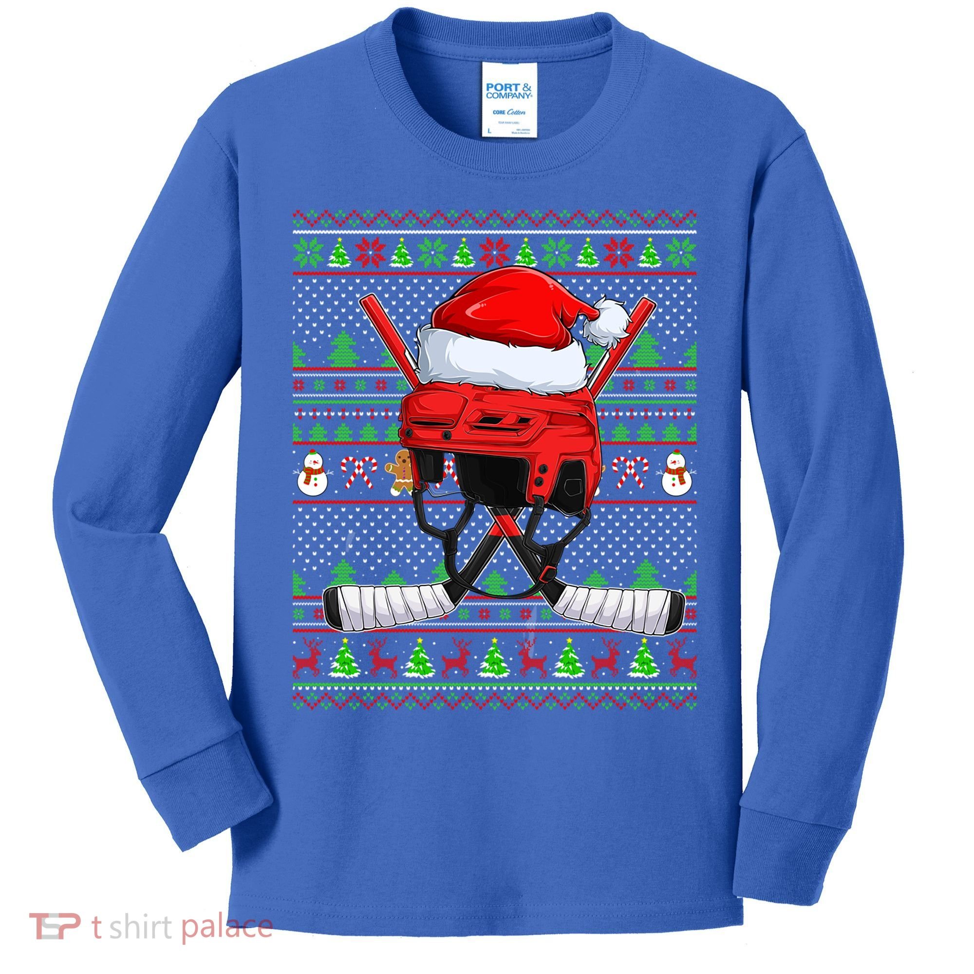Ugly Xmas Sweater Style Lighting Hockey Christmas Gift Kids Long Sleeve Shirt