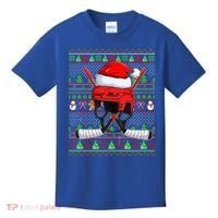Ugly Xmas Sweater Style Lighting Hockey Christmas Gift Kids T-Shirt thumb 0
