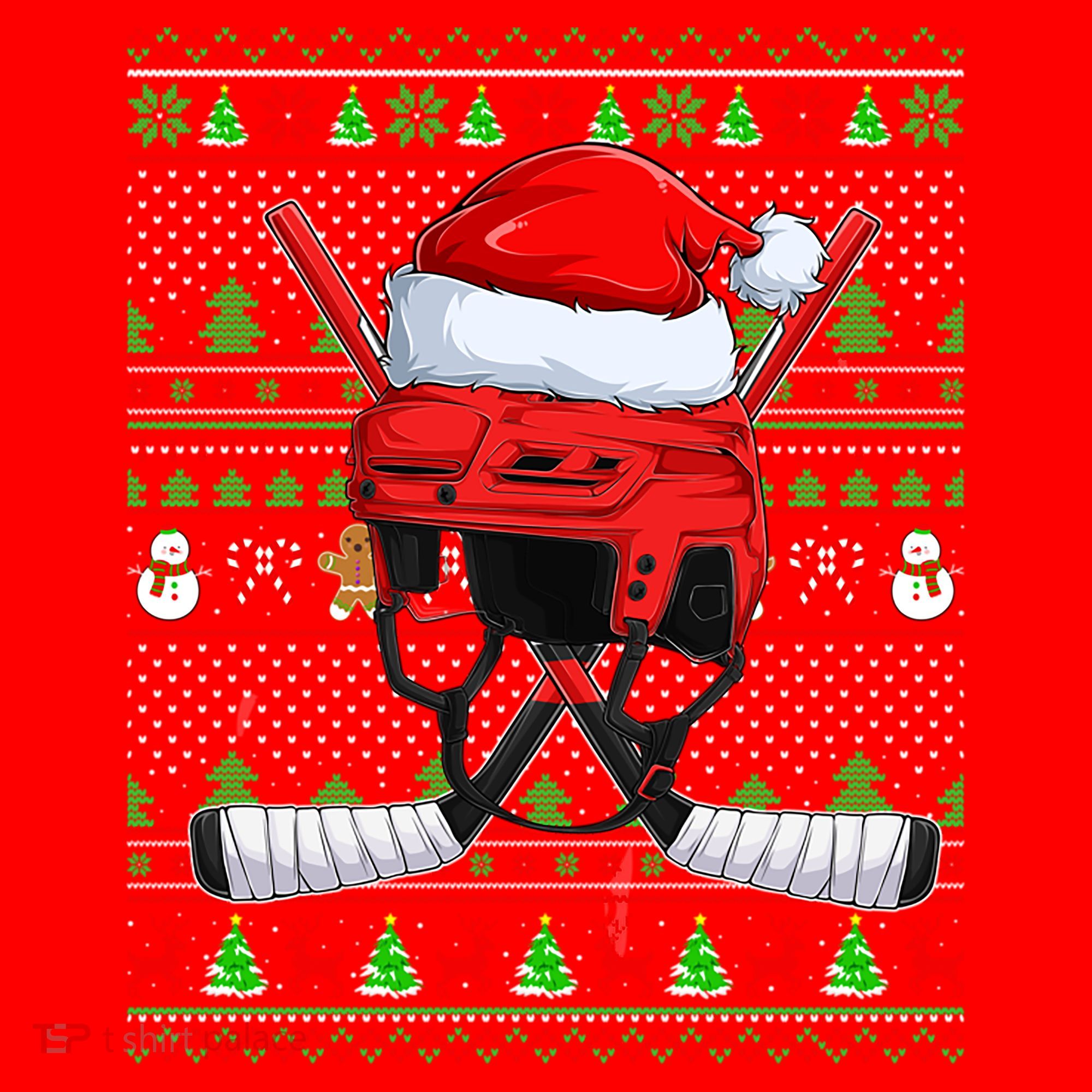 Ugly Xmas Sweater Style Lighting Hockey Christmas Gift Santa Hat