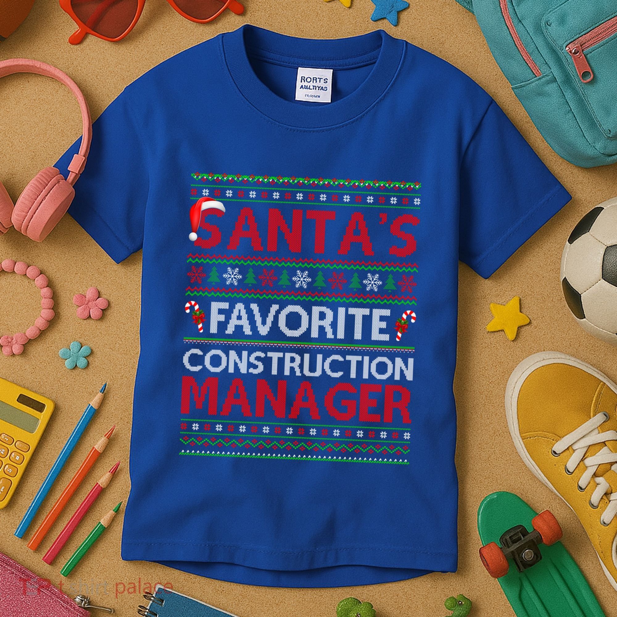 Ugly Xmas SantaS Favorite Construction Ager Christmas Gift Kids T-Shirt