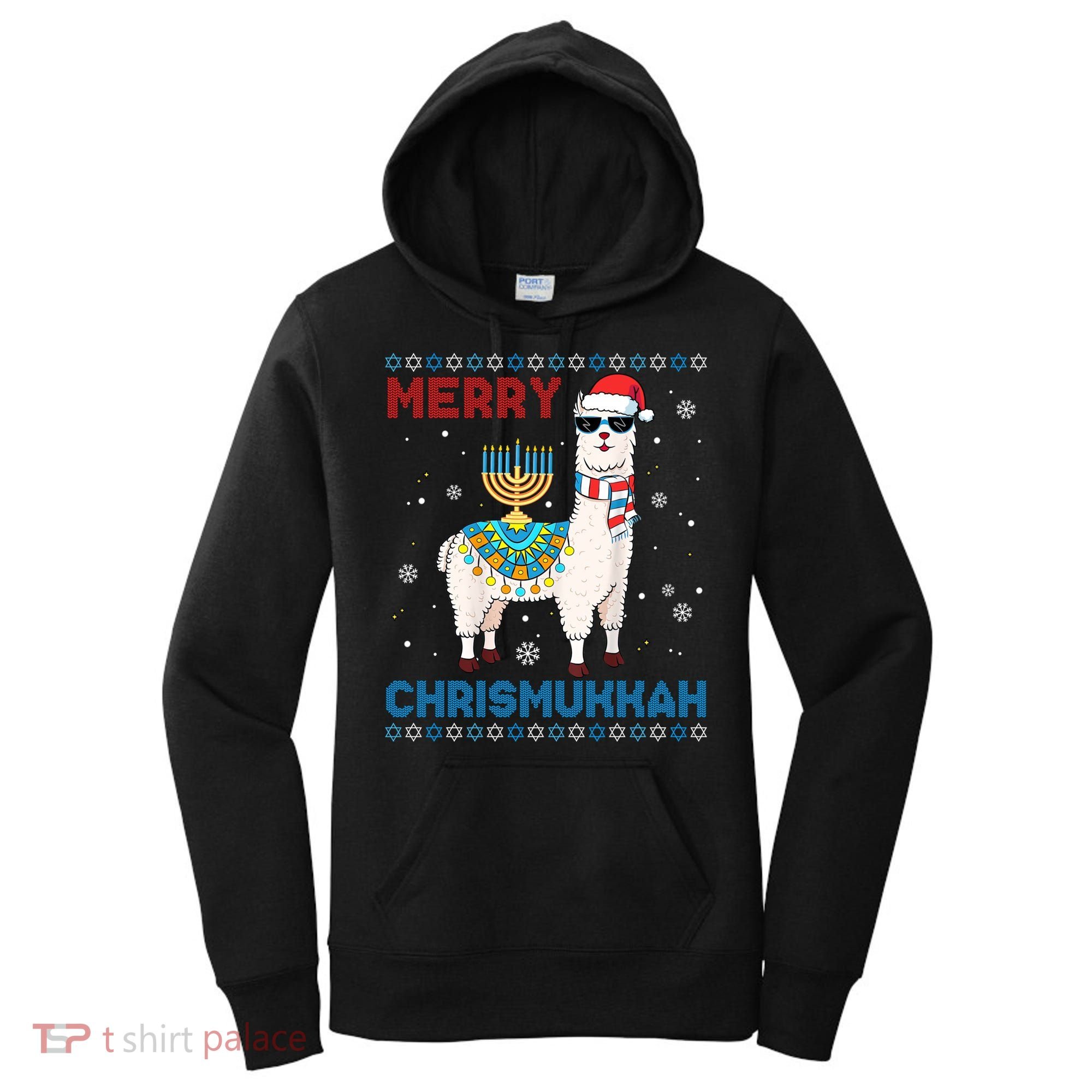 Ugly Xmas Sweater Merry Chrismukkah Cute Llama In Santa Hat Gift Women's Hoodie