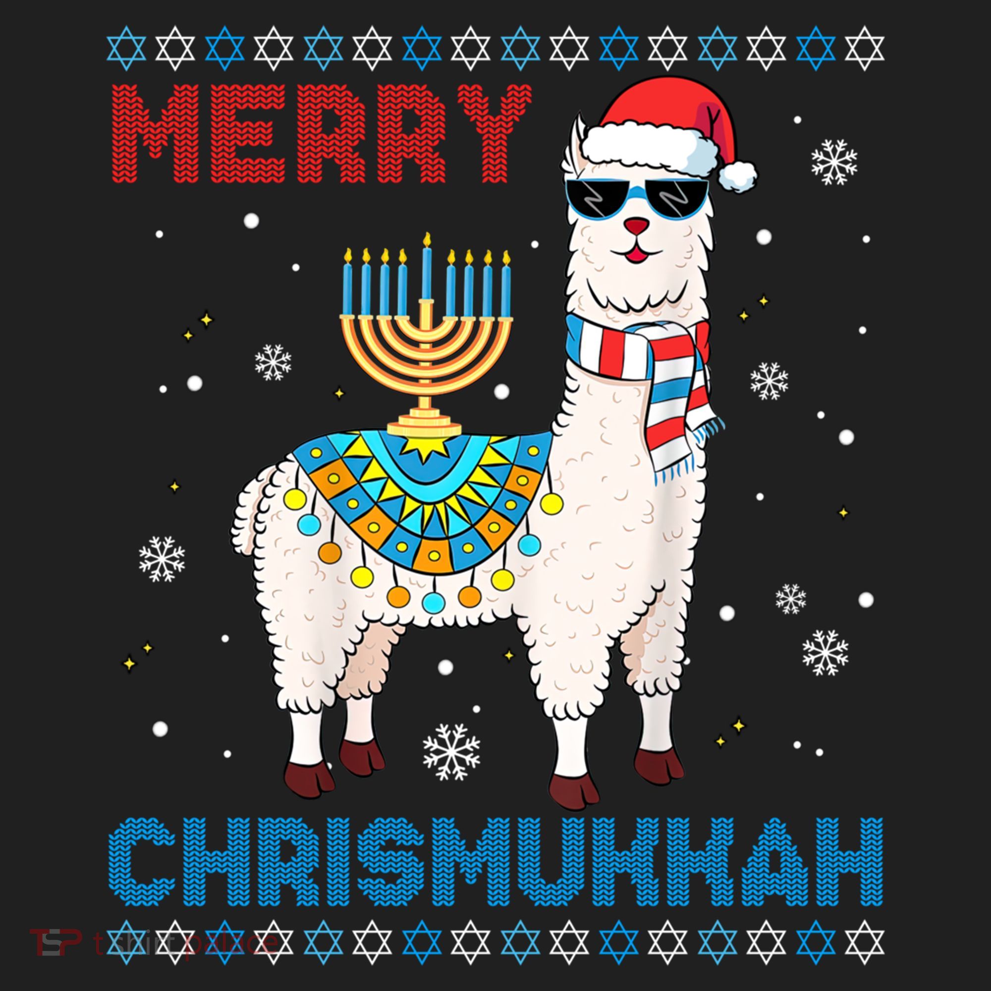 Ugly Xmas Sweater Merry Chrismukkah Cute Llama In Santa Hat Gift Hat