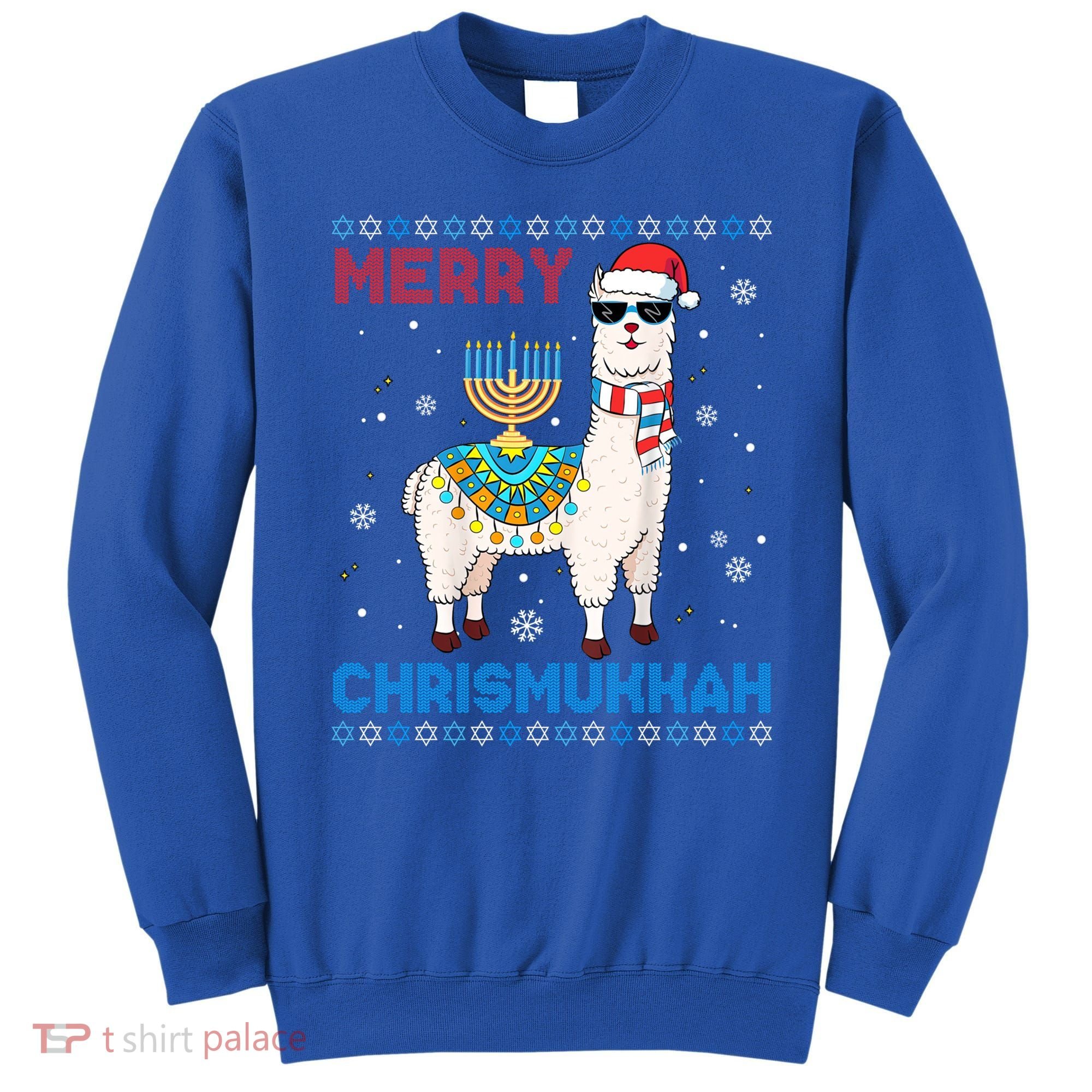 Ugly Xmas Sweater Merry Chrismukkah Cute Llama In Santa Hat Gift Sweatshirt