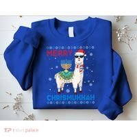 Ugly Xmas Sweater Merry Chrismukkah Cute Llama In Santa Hat Gift Sweatshirt thumb 2