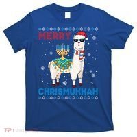 Ugly Xmas Sweater Merry Chrismukkah Cute Llama In Santa Hat Gift T-Shirt thumb 0