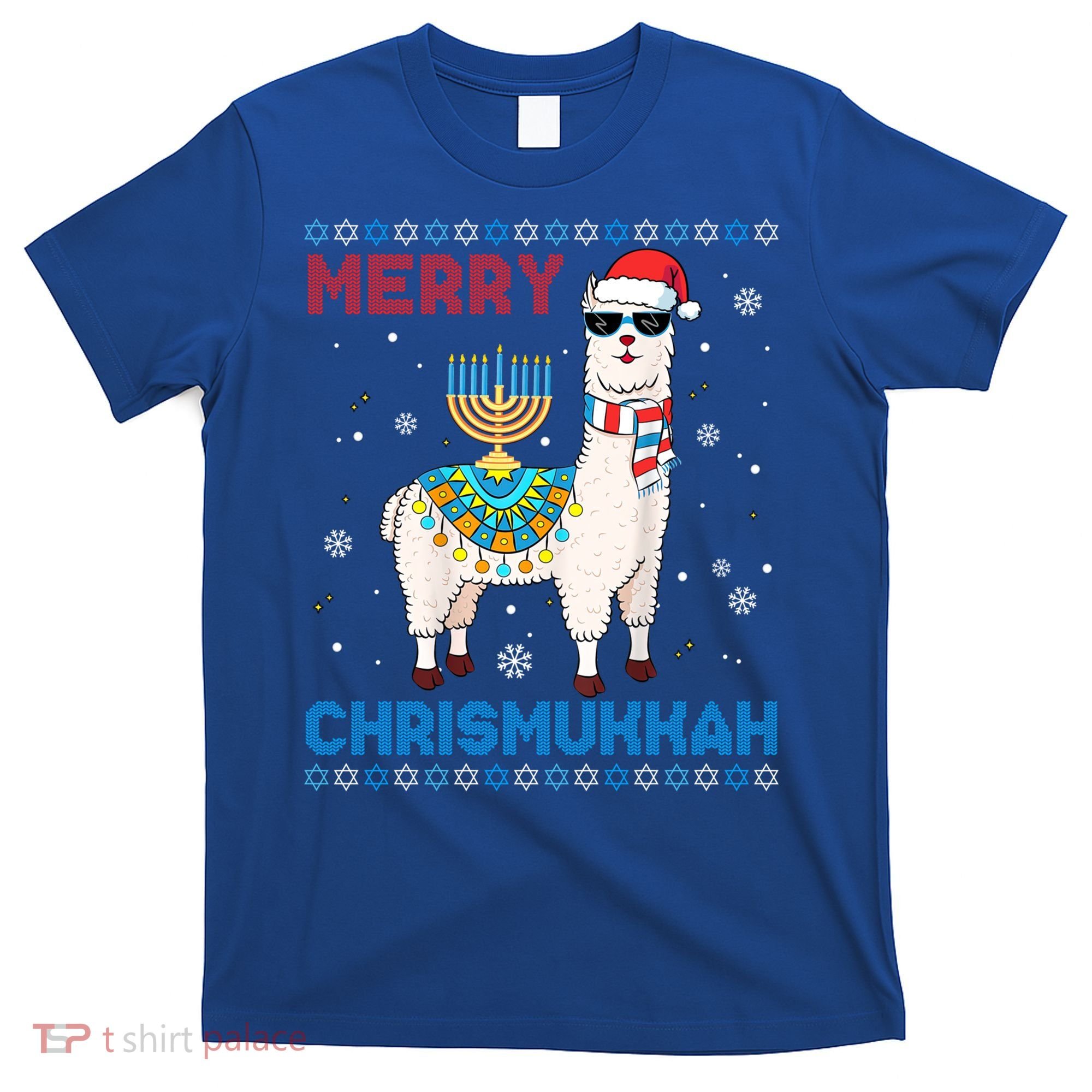 Ugly Xmas Sweater Merry Chrismukkah Cute Llama In Santa Hat Gift T-Shirt