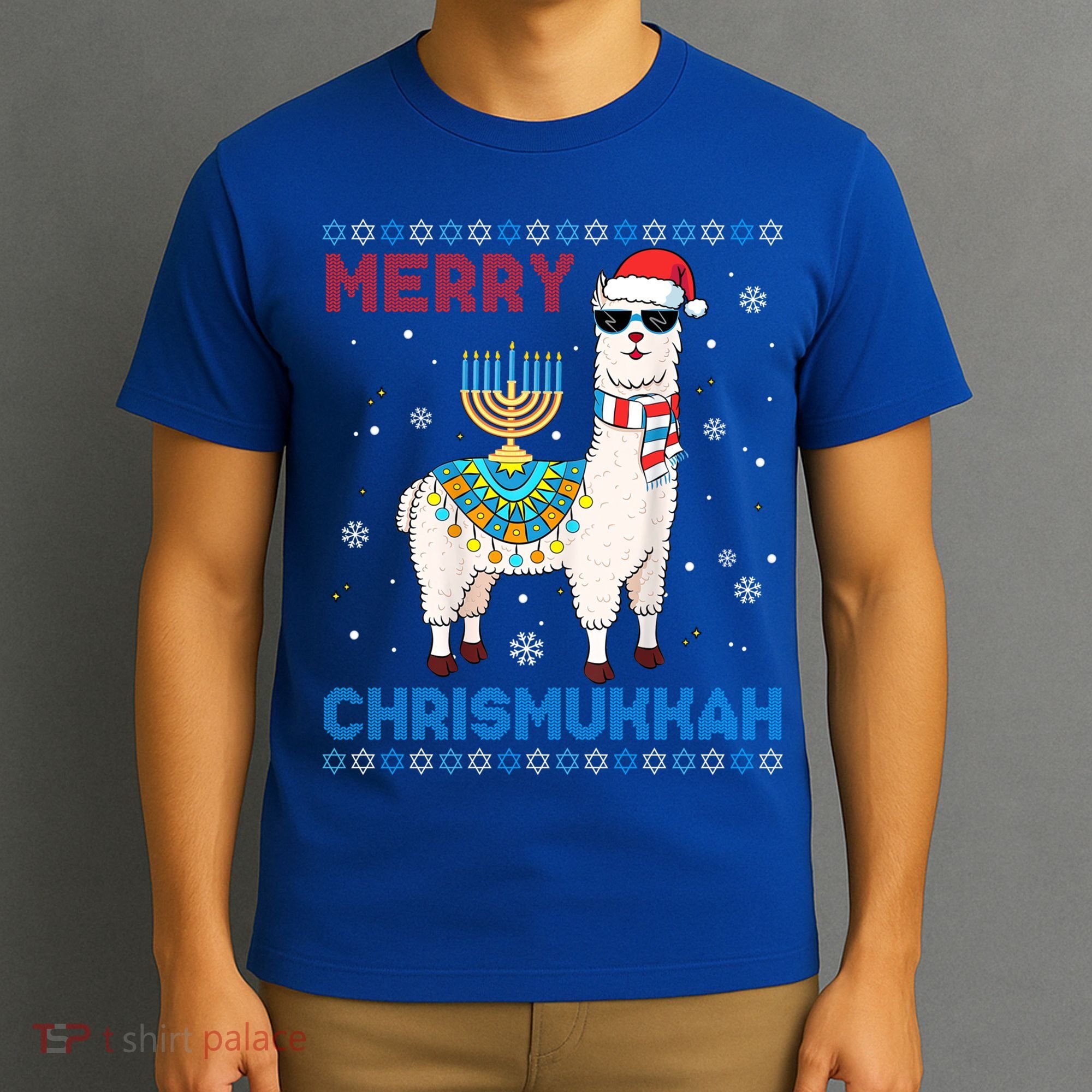 Ugly Xmas Sweater Merry Chrismukkah Cute Llama In Santa Hat Gift T-Shirt