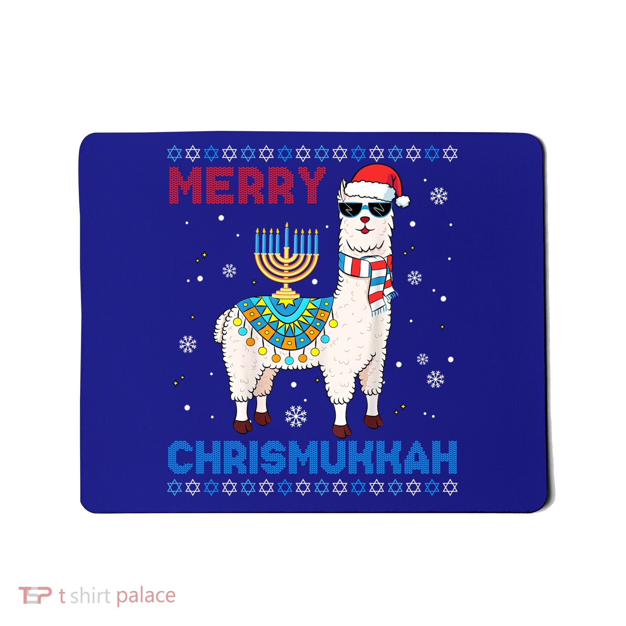Ugly Xmas Sweater Merry Chrismukkah Cute Llama In Santa Hat Gift Mousepad