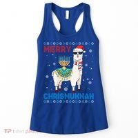 Ugly Xmas Sweater Merry Chrismukkah Cute Llama In Santa Hat Gift Women's Tank Top thumb 0