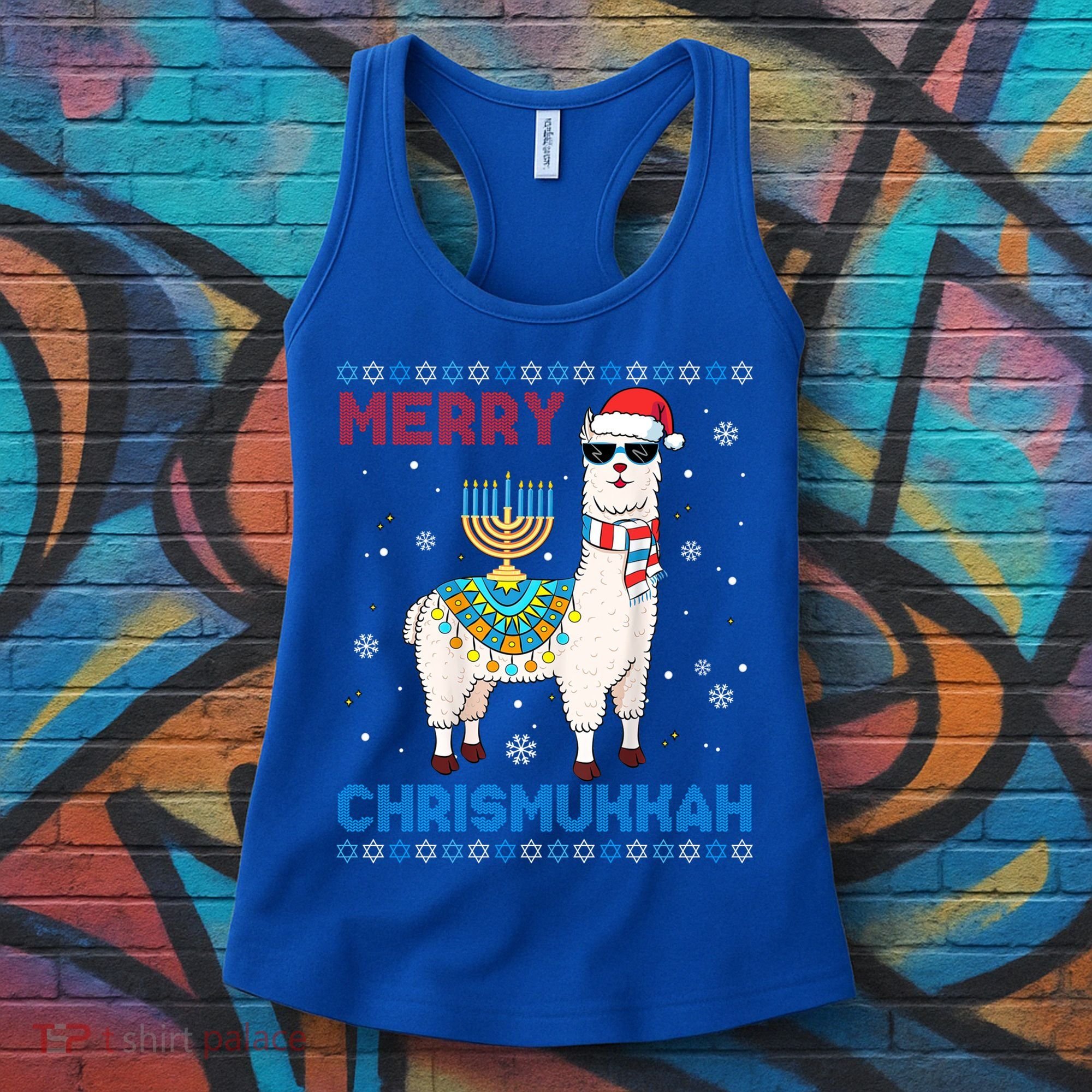 Ugly Xmas Sweater Merry Chrismukkah Cute Llama In Santa Hat Gift Women's Tank Top