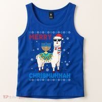 Ugly Xmas Sweater Merry Chrismukkah Cute Llama In Santa Hat Gift Tank Top thumb 2