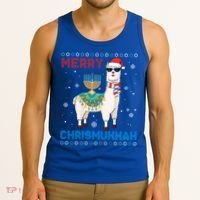 Ugly Xmas Sweater Merry Chrismukkah Cute Llama In Santa Hat Gift Tank Top thumb 3