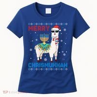 Ugly Xmas Sweater Merry Chrismukkah Cute Llama In Santa Hat Gift Women's T-Shirt thumb 0