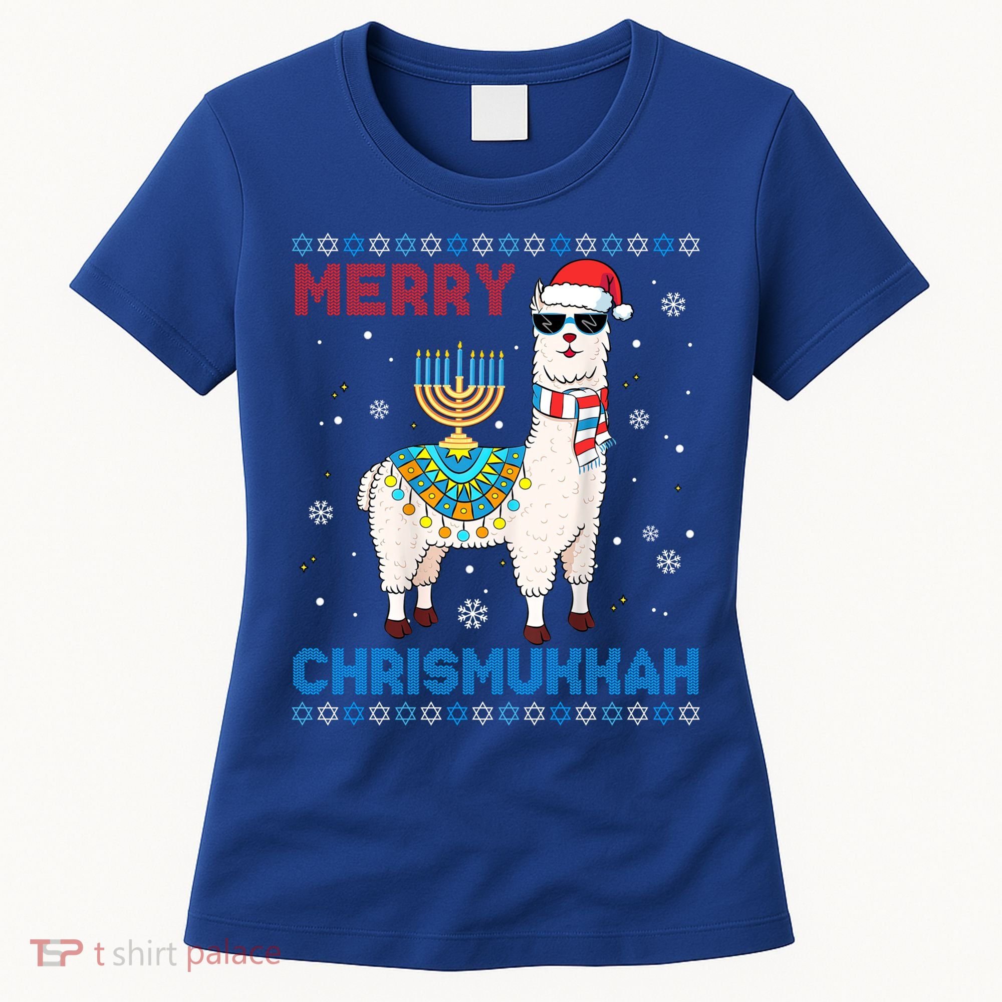 Ugly Xmas Sweater Merry Chrismukkah Cute Llama In Santa Hat Gift Women's T-Shirt