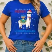 Ugly Xmas Sweater Merry Chrismukkah Cute Llama In Santa Hat Gift Women's T-Shirt thumb 2