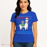 Ugly Xmas Sweater Merry Chrismukkah Cute Llama In Santa Hat Gift Women's T-Shirt thumb 4