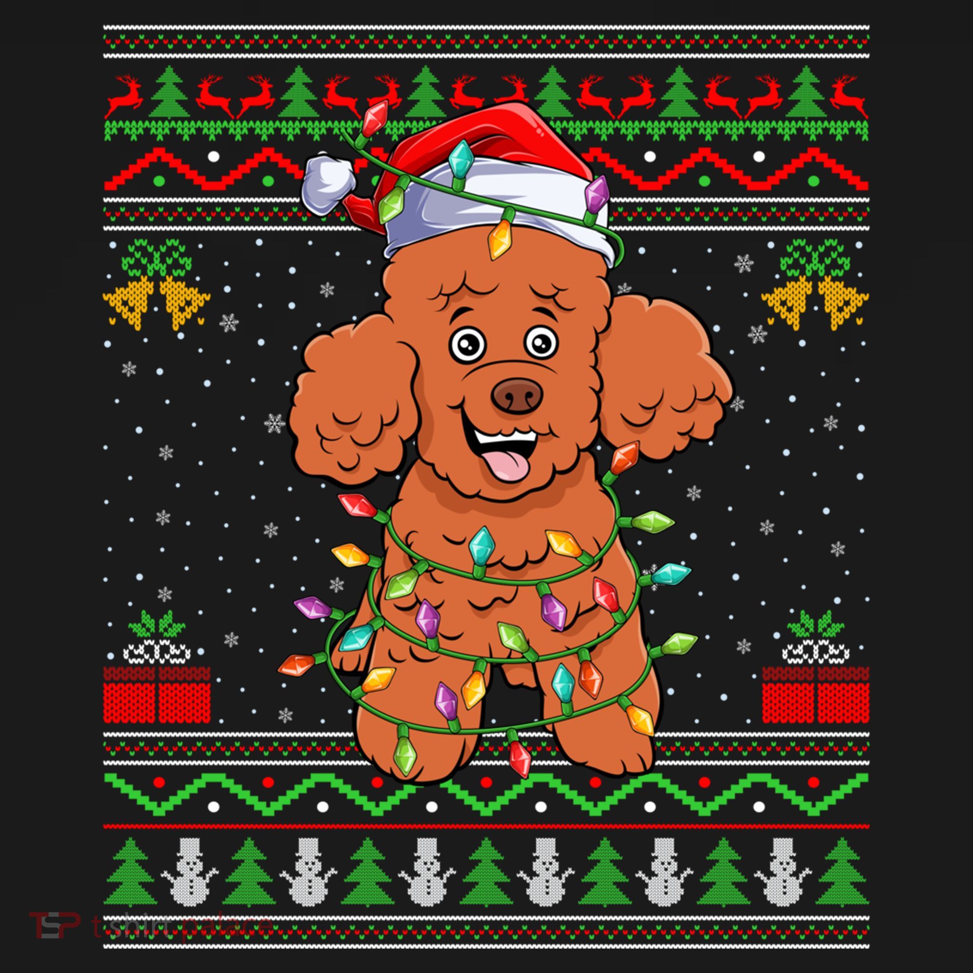 Ugly Xmas Sweater Style Santa Poodle Dog Christmas Gift Doggie Tank