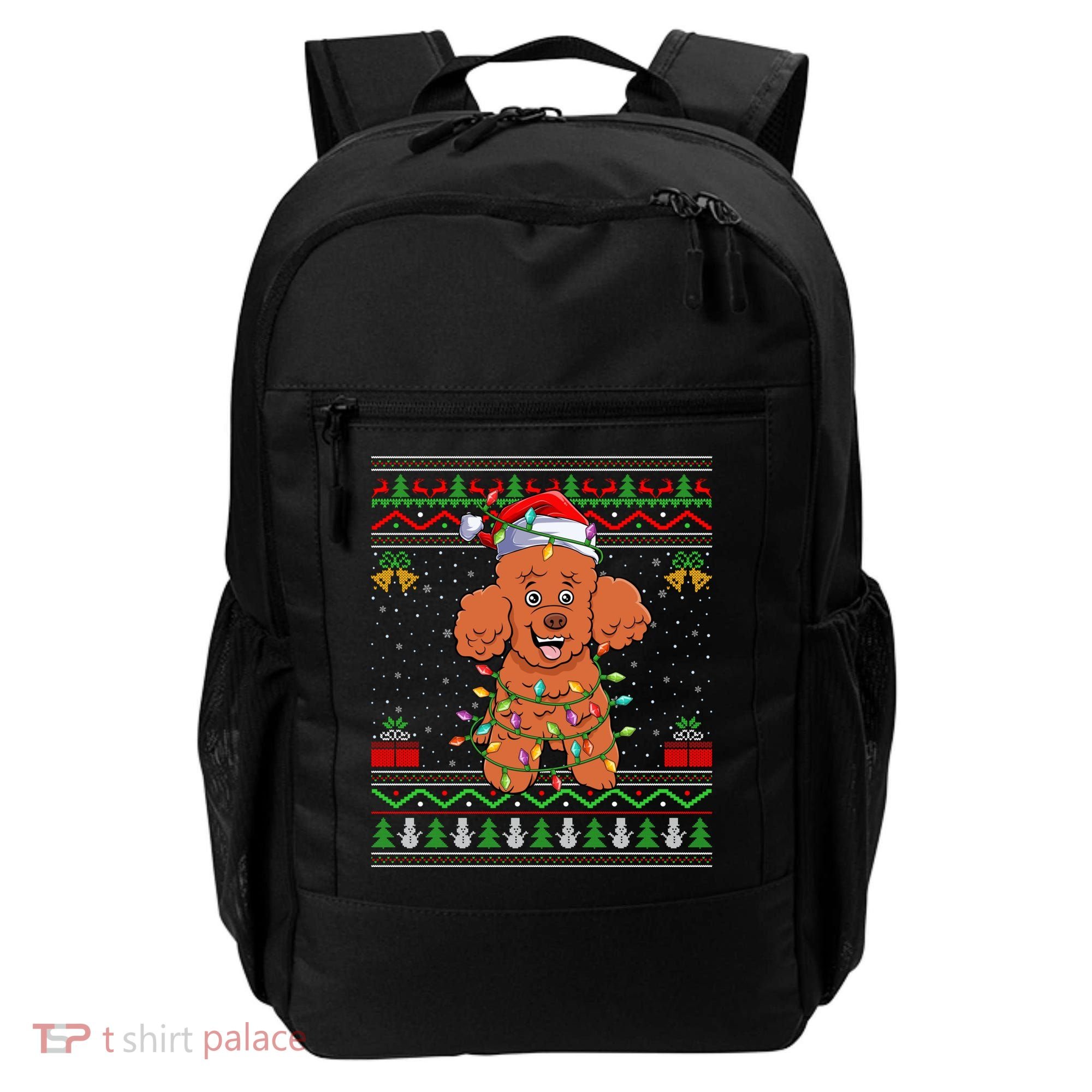 Ugly Xmas Sweater Style Santa Poodle Dog Christmas Gift Backpack