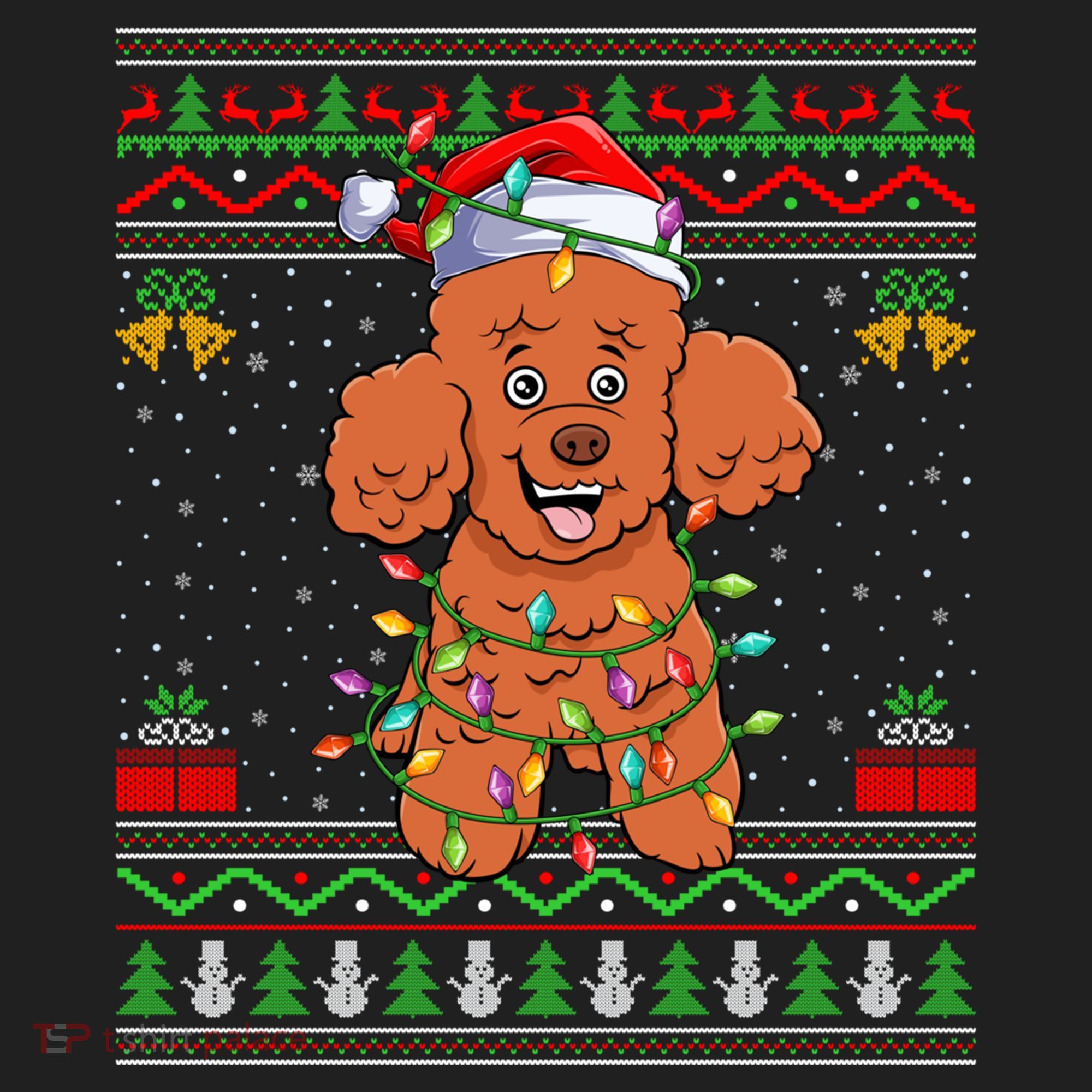 Ugly Xmas Sweater Style Santa Poodle Dog Christmas Gift Beanie