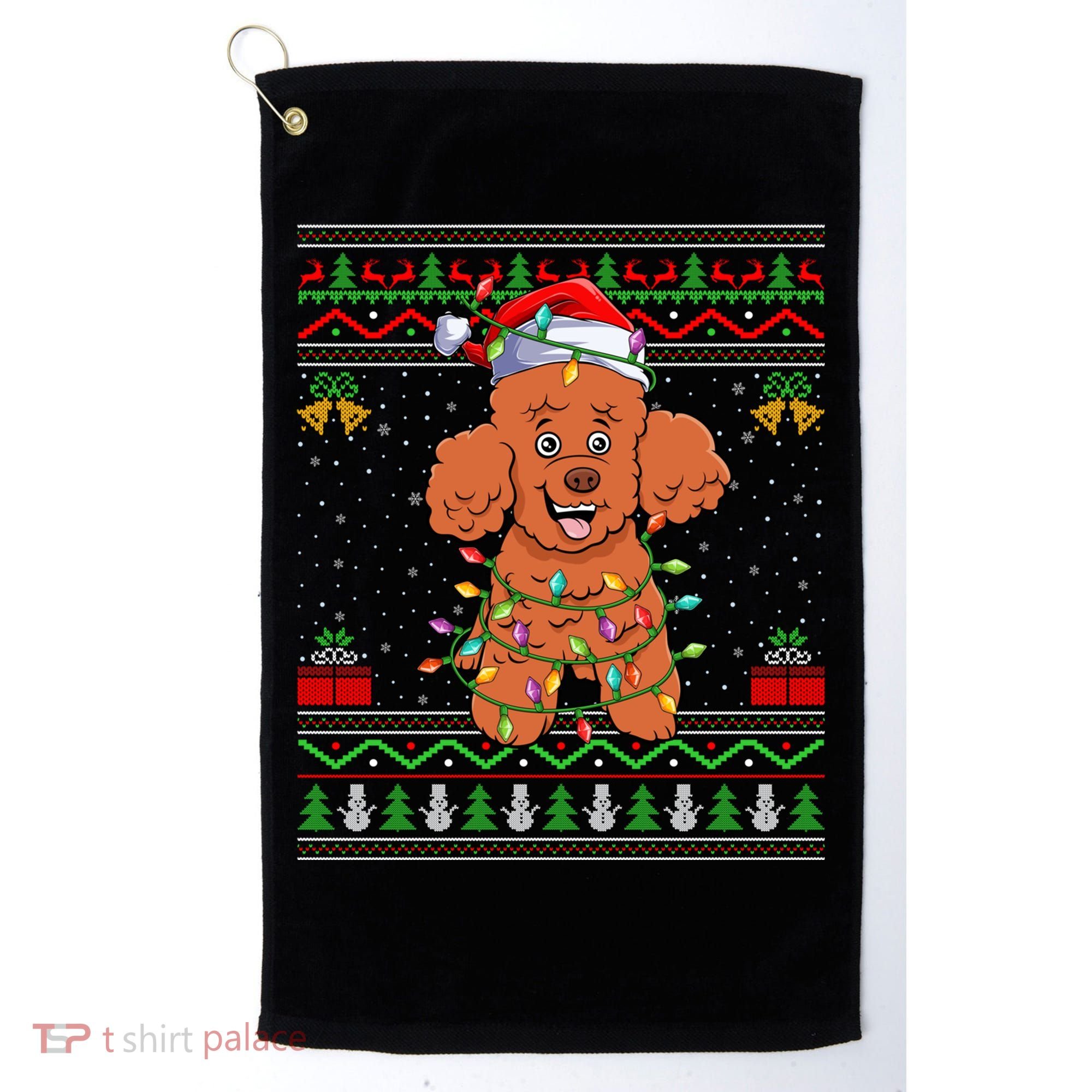 Ugly Xmas Sweater Style Santa Poodle Dog Christmas Gift Golf Towel