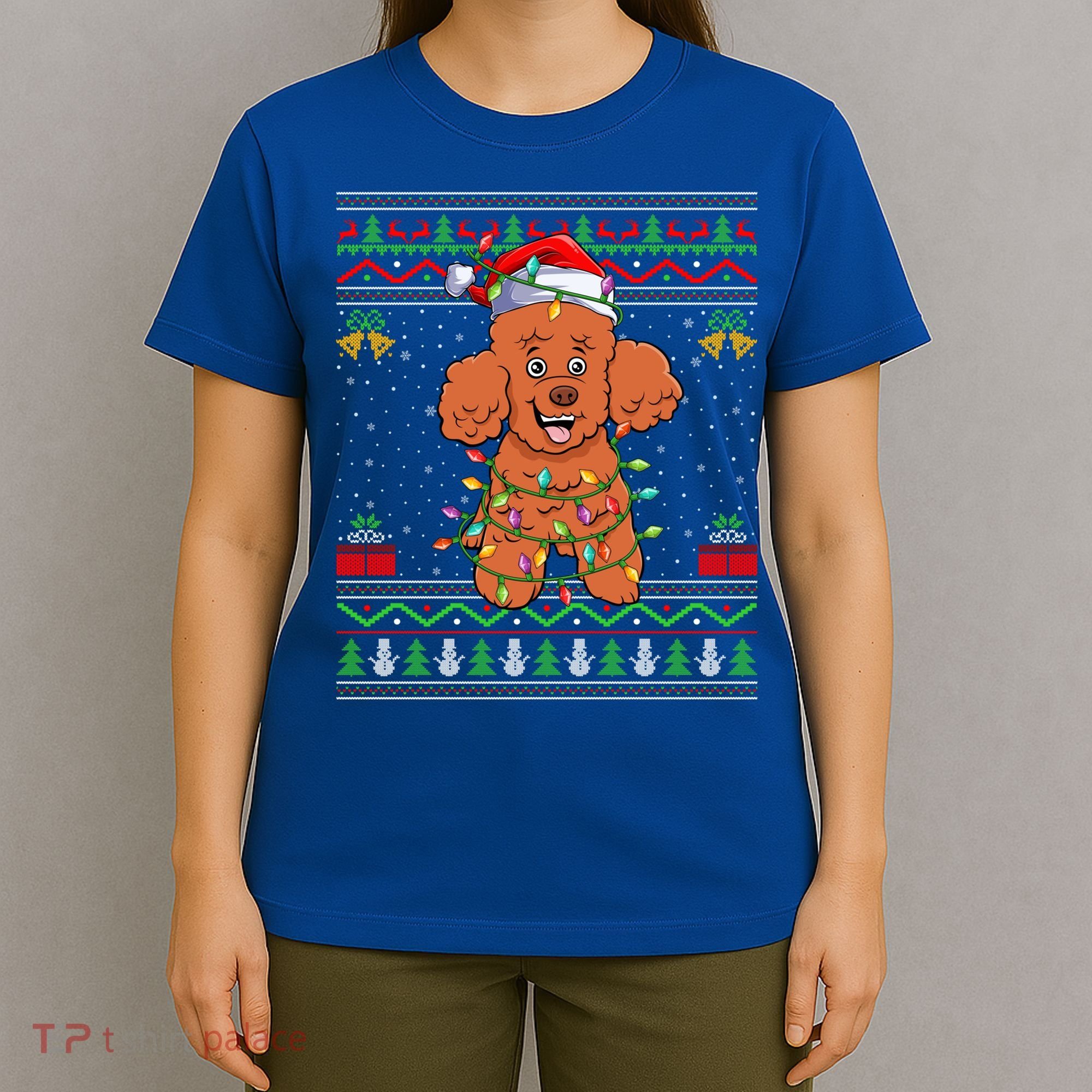 Ugly Xmas Sweater Style Santa Poodle Dog Christmas Gift T-Shirt