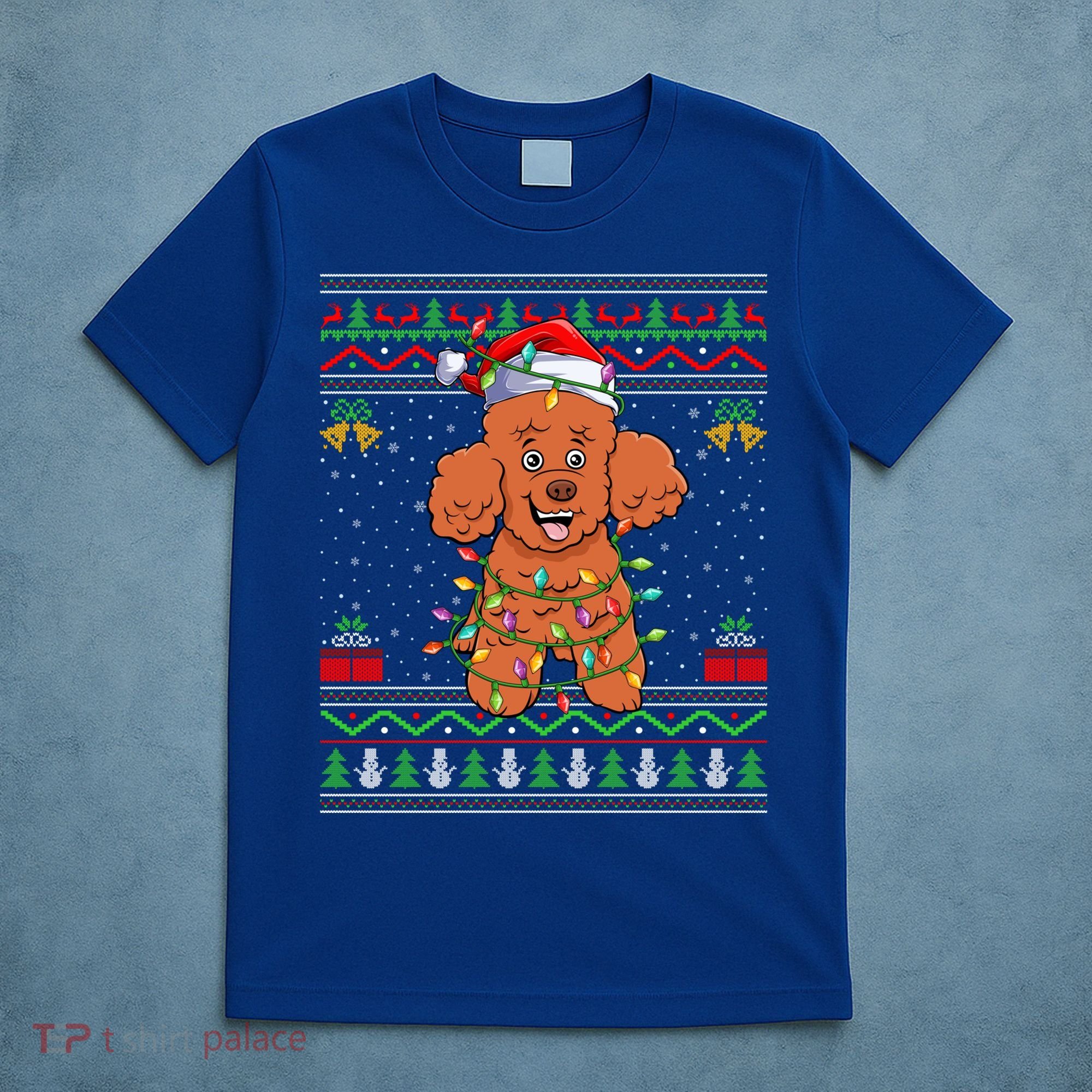 Ugly Xmas Sweater Style Santa Poodle Dog Christmas Gift T-Shirt