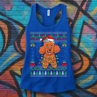 Ugly Xmas Sweater Style Santa Poodle Dog Christmas Gift Women's Tank Top thumb 3