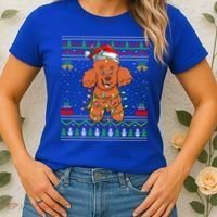 Ugly Xmas Sweater Style Santa Poodle Dog Christmas Gift Women's T-Shirt thumb 2