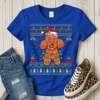 Ugly Xmas Sweater Style Santa Poodle Dog Christmas Gift Women's T-Shirt thumb 3