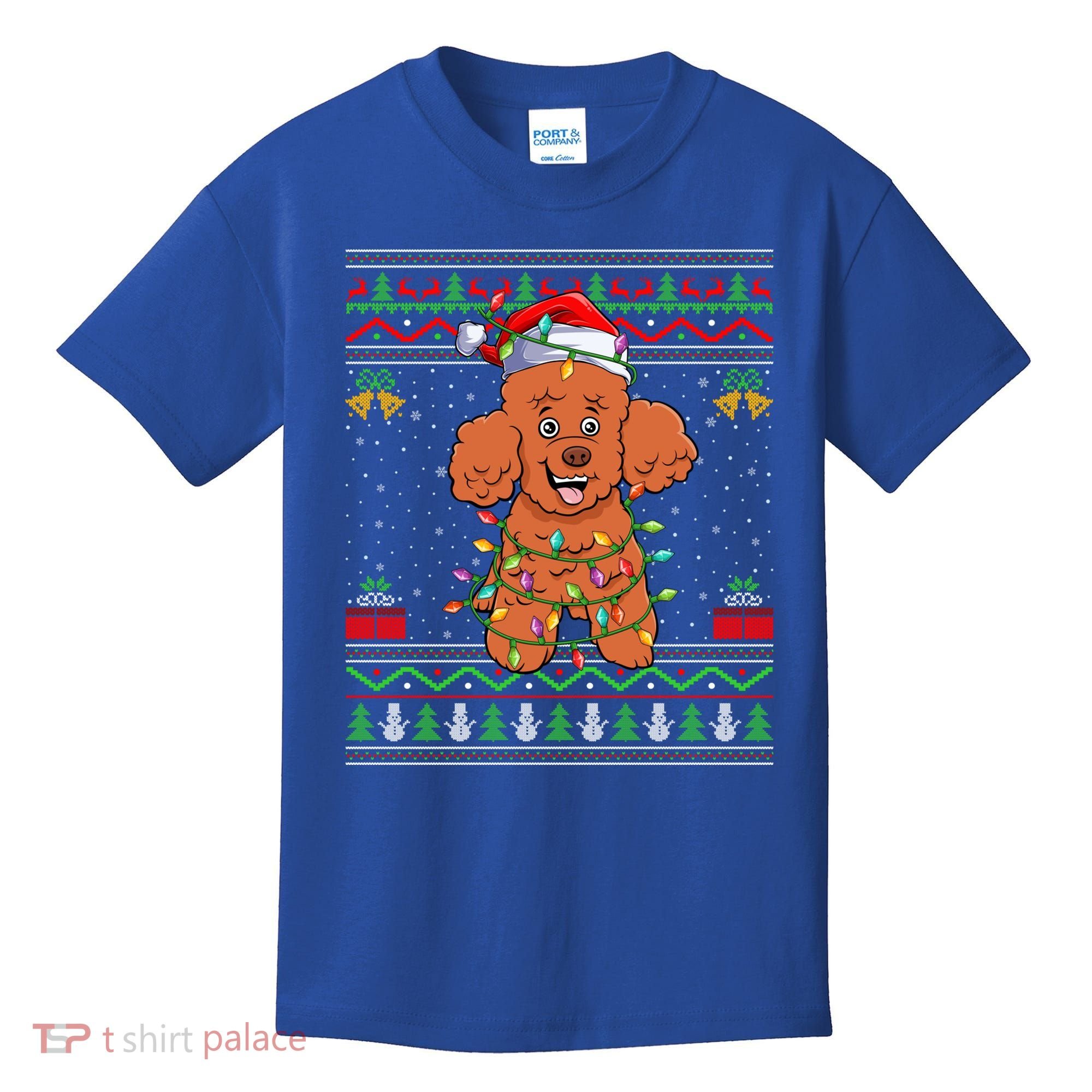 Ugly Xmas Sweater Style Santa Poodle Dog Christmas Gift Kids T-Shirt