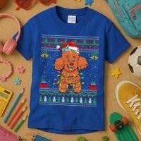 Ugly Xmas Sweater Style Santa Poodle Dog Christmas Gift Kids T-Shirt thumb 3