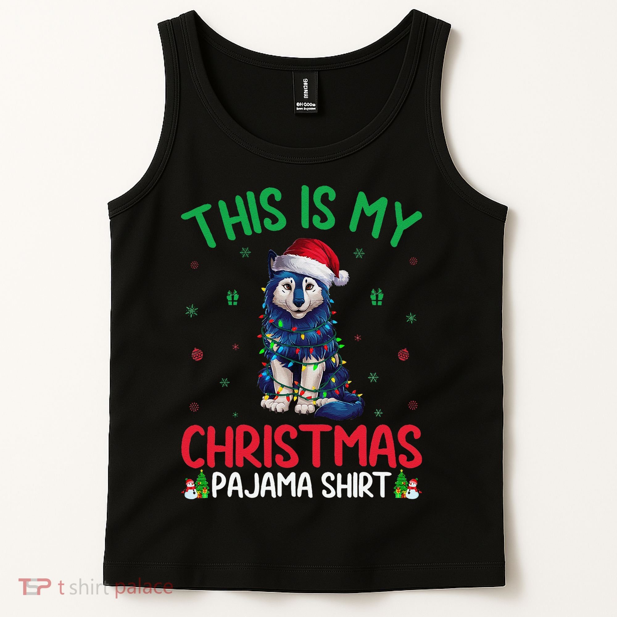 Ugly Xmas Tree Santa Alaskan Klee Kai Dog Christmas Pajama Tank Top