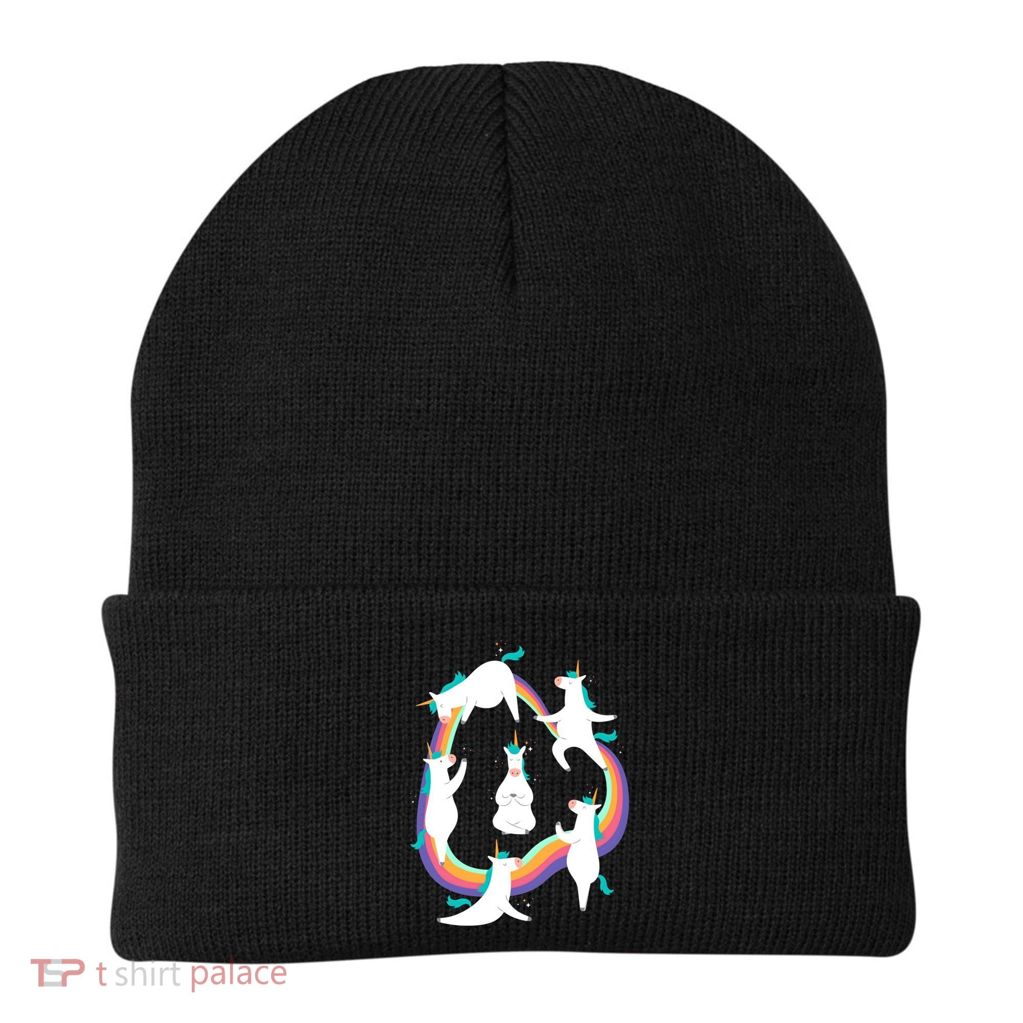 Unicorn Yoga Sun Salutation Poses Rainbow Meme Gift Beanie