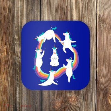 Unicorn Yoga Sun Salutation Poses Rainbow Meme Gift Coaster
