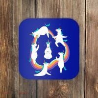 Unicorn Yoga Sun Salutation Poses Rainbow Meme Gift Coaster thumb 0