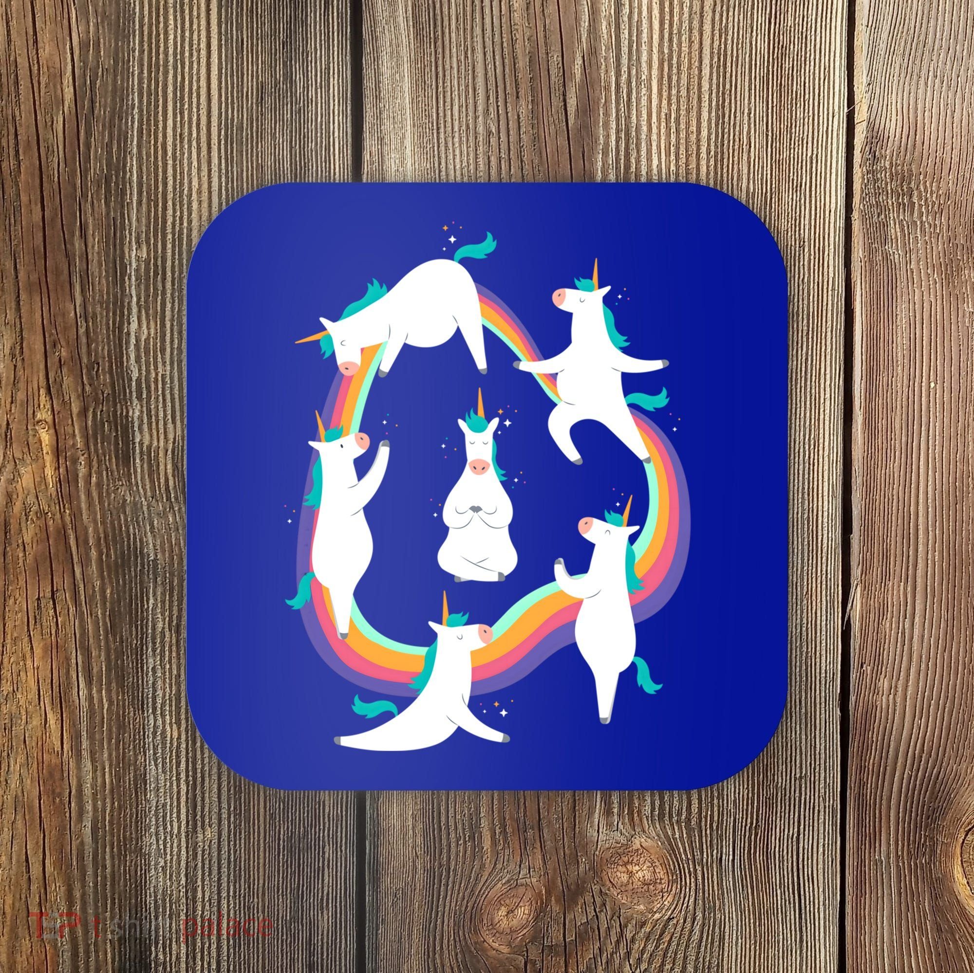 Unicorn Yoga Sun Salutation Poses Rainbow Meme Gift Coaster