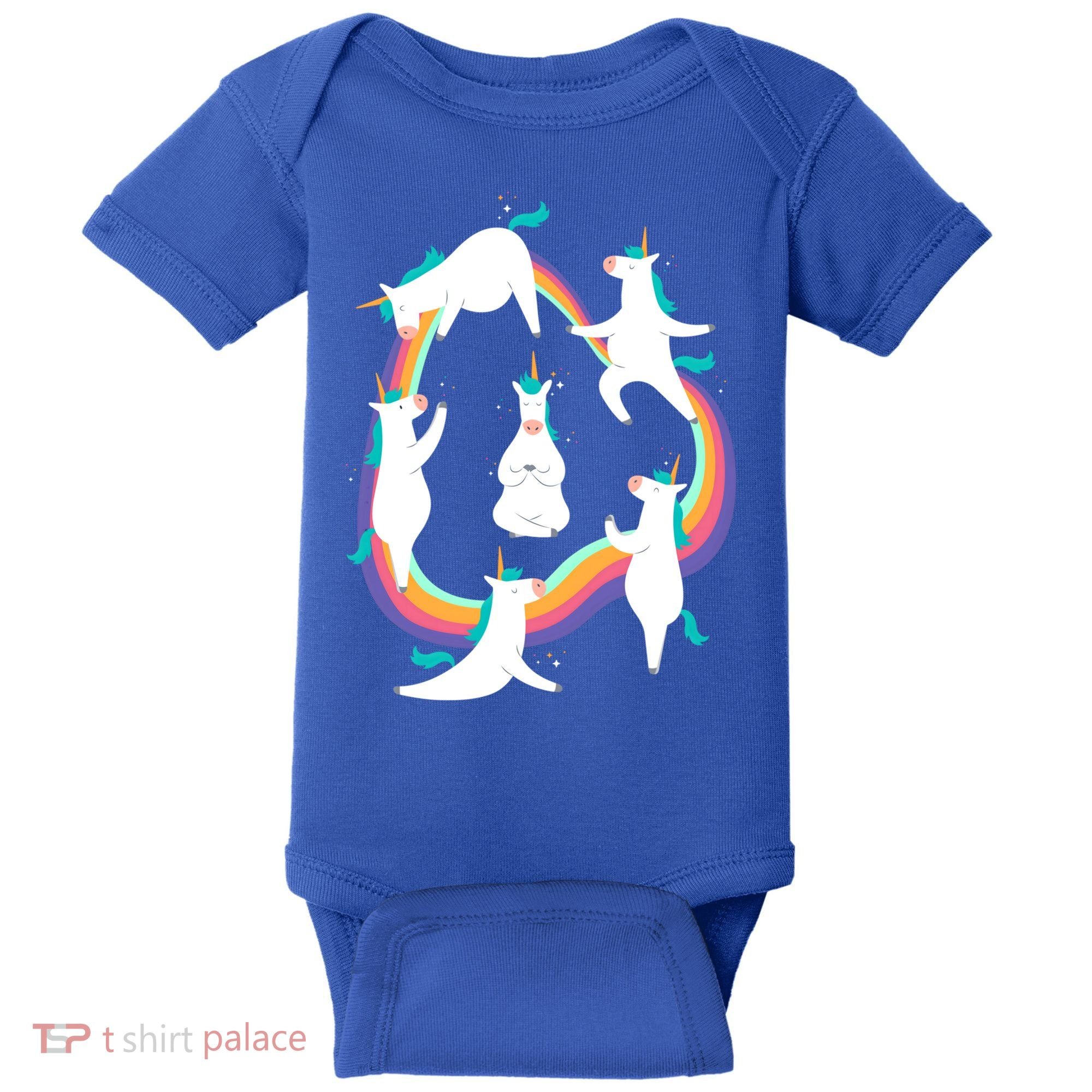 Unicorn Yoga Sun Salutation Poses Rainbow Meme Gift Baby Bodysuit
