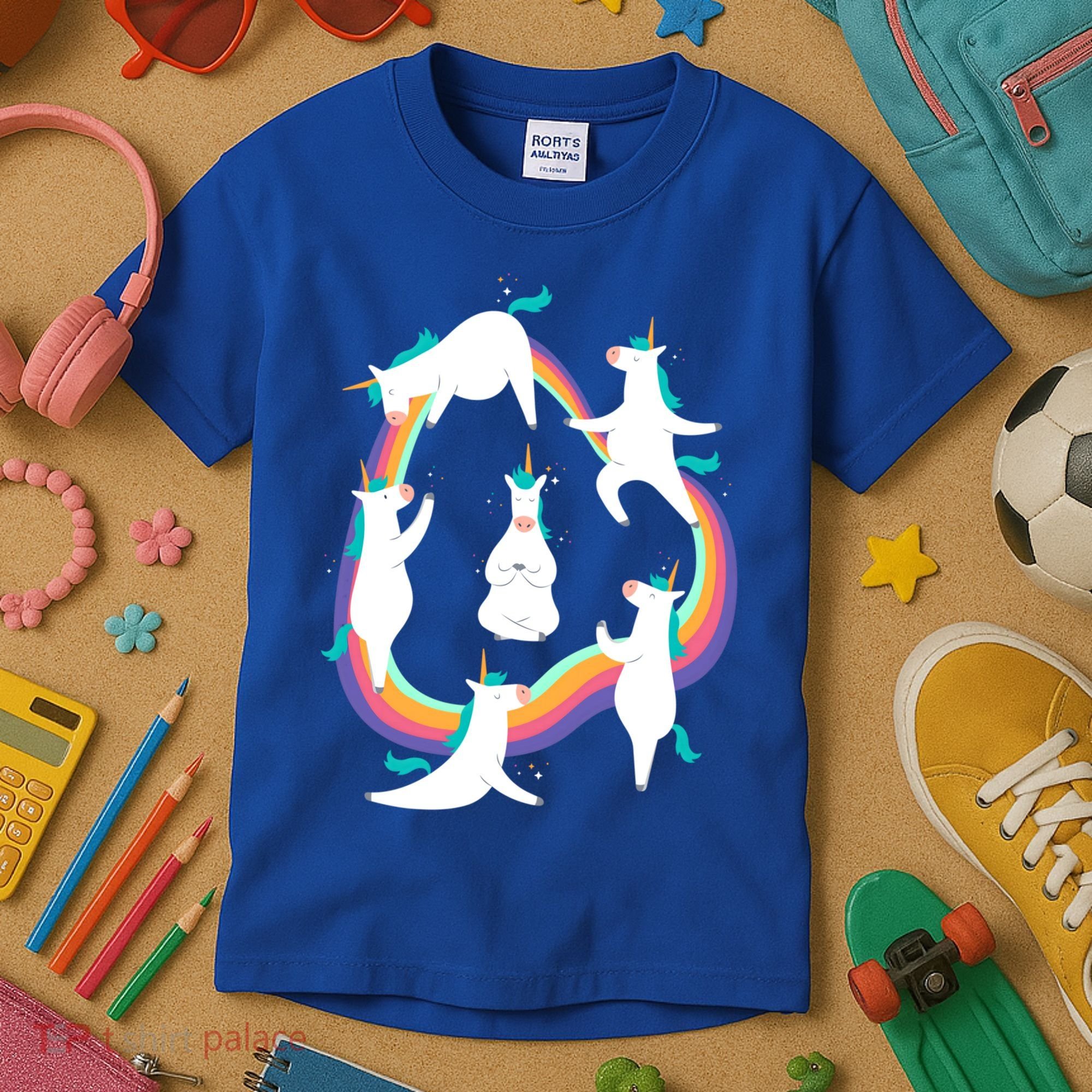 Unicorn Yoga Sun Salutation Poses Rainbow Meme Gift Kids T-Shirt