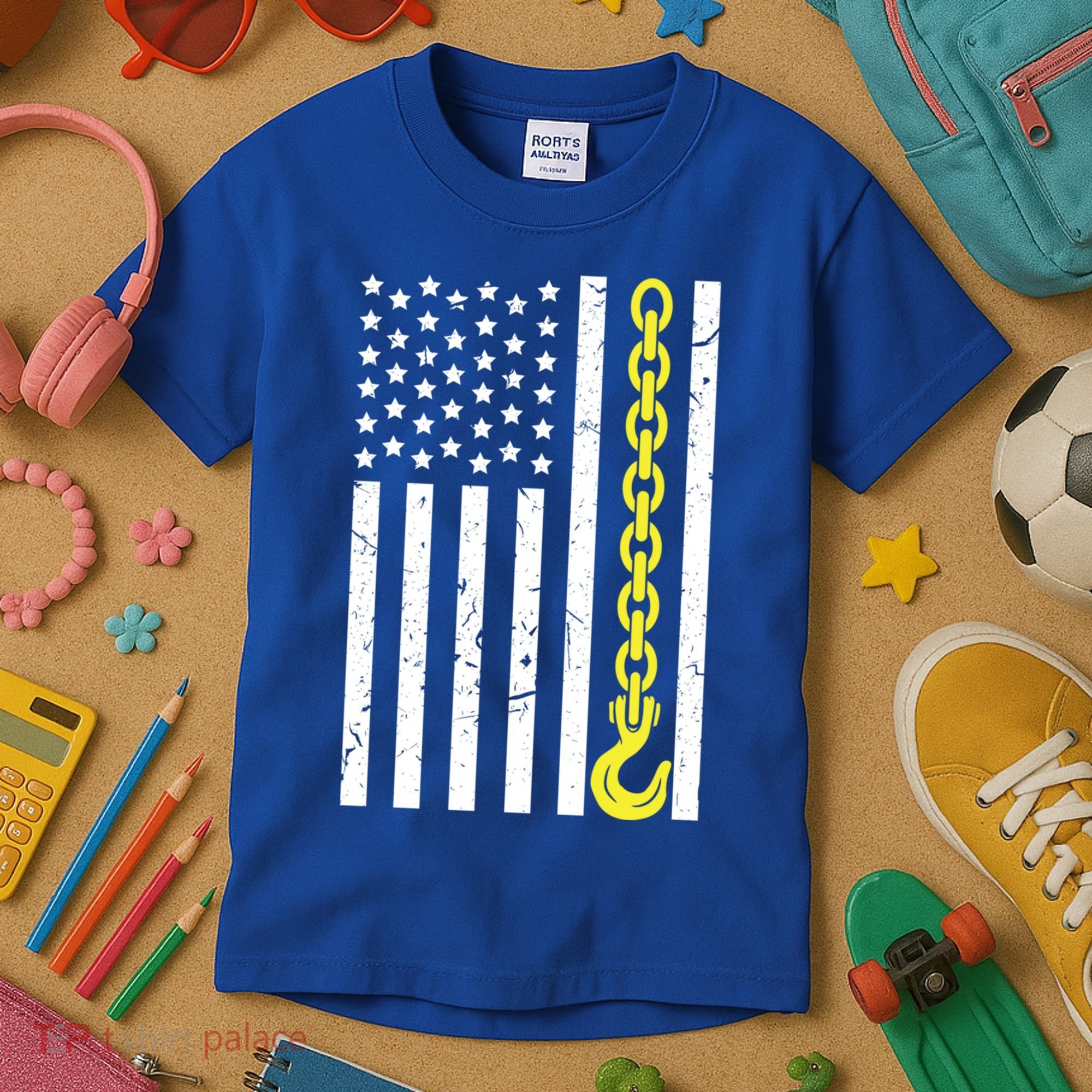 Usa Yellow Thin Line Hook Tow Truck American Driver Gift Kids T-Shirt