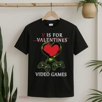 V Is For Video Games Anti Valentines T-Shirt thumb 2