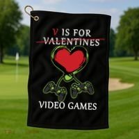 V Is For Video Games Anti Valentines Golf Towel thumb 1