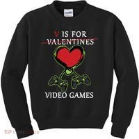 V Is For Video Games Anti Valentines Kids Sweatshirt thumb 0