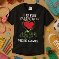 V Is For Video Games Anti Valentines Kids T-Shirt thumb 3