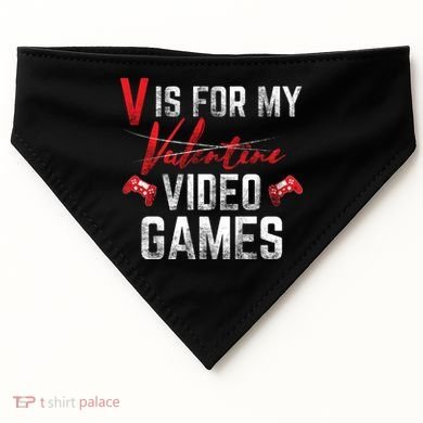 V Is For Video Games Funny Valentines Day USA-Made Doggie Bandana