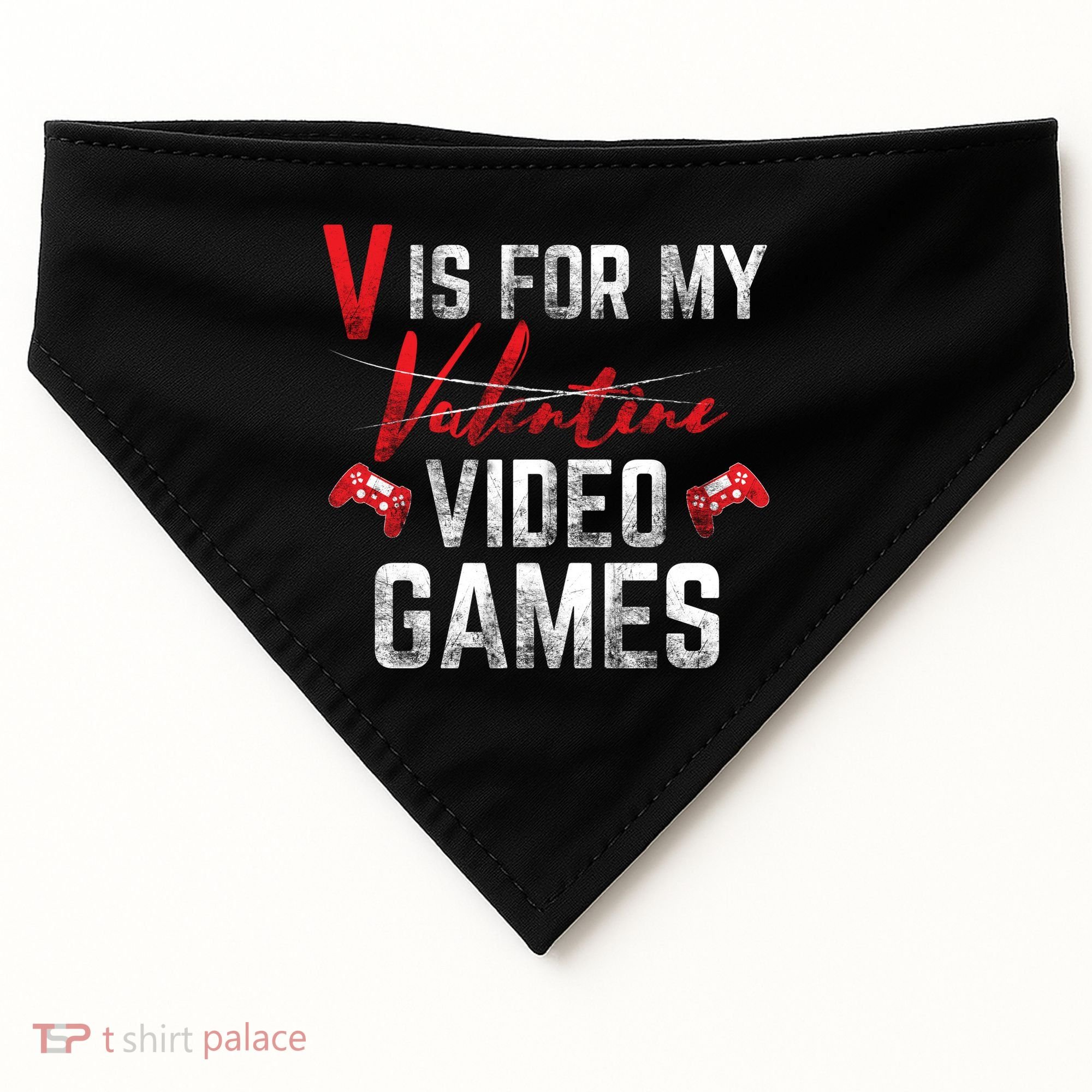 V Is For Video Games Funny Valentines Day USA-Made Doggie Bandana