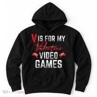 V Is For Video Games Funny Valentines Day Hoodie thumb 0